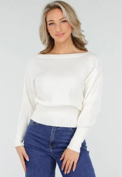 Witte One Shoulder Trui met Lange Mouwen en Stretch