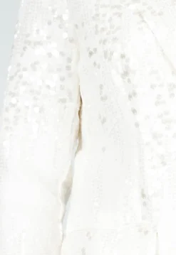 Witte Pailletten Set met Blazer en Rechte Broek