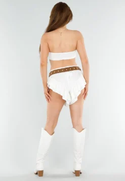 Witte 2-Piece Set met Bandeau Top en Ruches Short