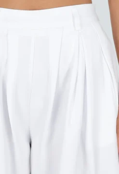 Witte Plooibroek met Elastische Boorden en Hoge Taille