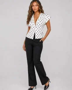 Witte Polkadot Blazer Top met Schoudervulling