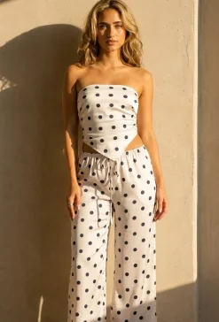 Witte Polkadot Set met Bandeau Top En Wijde Broek