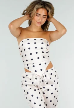 Witte Polkadot Set met Bandeau Top En Wijde Broek