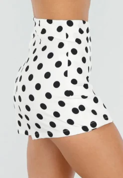 Witte Polkadot Skort met Split en Stretch