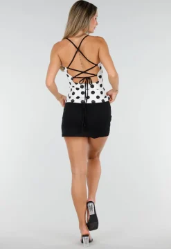 Witte Polkadot Top met Open Rug en Striksluiting