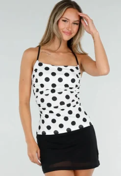 Witte Polkadot Top met Open Rug en Striksluiting