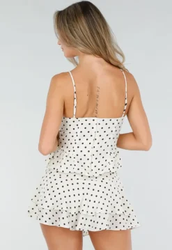 Witte Polkadot Two Piece Set met Top en Skort