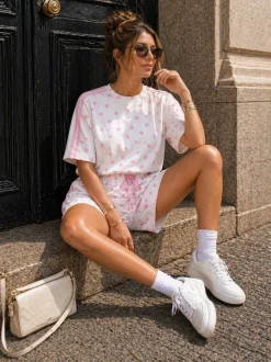 Witte Polkadot Two Piece Set met T-Shirt en Shorts