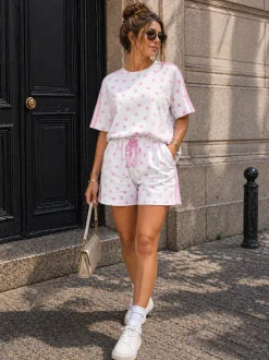 Witte Polkadot Two Piece Set met T-Shirt en Shorts