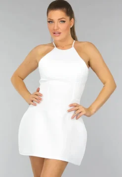 Witte Puff Jurk met Halter Hals