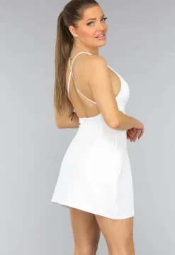Witte Puff Jurk met Halter Hals