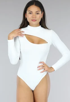 Witte Rib Bodysuit met Uitsnede