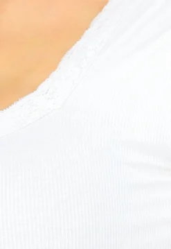 Witte Ribstof top met Ronde Hals
