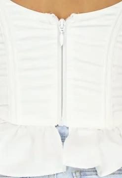 Witte Ruffle Korset Top met Strikdetail