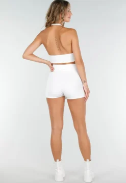 Witte Skort met Split en Hoge Taille van Stretchmateriaal