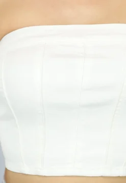 Witte Strapless Denim Crop Top