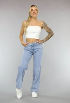 Witte Strapless Denim Crop Top