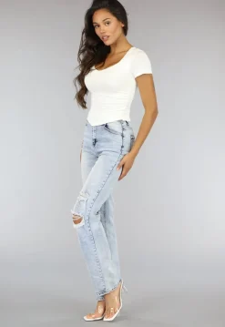 Witte Stretch Crop Top met Ronde Hals