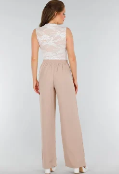 Witte Stretch Kanten Body met Opstaande Halslijn en Beige Voering