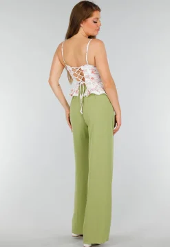 Witte Stretch Korset Top met Vetersluiting, beugels en Bloemenprint