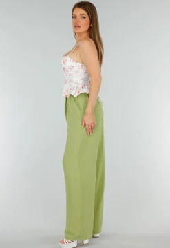 Witte Stretch Korset Top met Vetersluiting, beugels en Bloemenprint