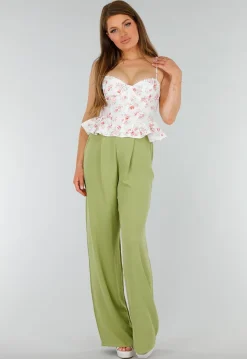 Witte Stretch Korset Top met Vetersluiting, beugels en Bloemenprint