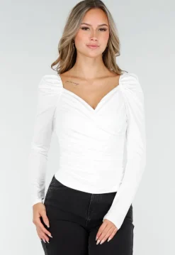 Witte Stretch Top met Overslag en Plooien