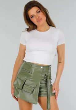 Witte Stretch Top met Ronde Hals en Cropped Fit
