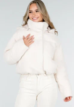 Witte Teddy Pufferjas met Capuchon en Hoge Kraag