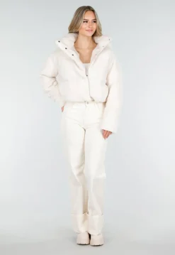 Witte Teddy Pufferjas met Capuchon en Hoge Kraag