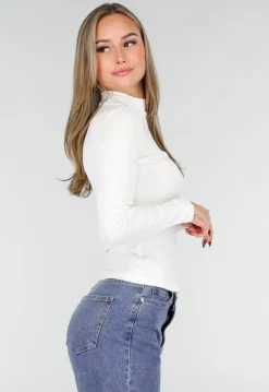 Witte Top met Col en Lange Mouw
