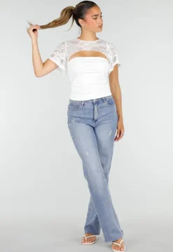 Witte Top met Kantdetails en Uitsparing