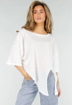 Witte Top met Knoopdetail en Korte Mouwen