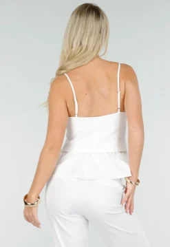 Witte Top met Peplum en Spaghettibandjes