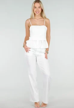 Witte Top met Peplum en Spaghettibandjes