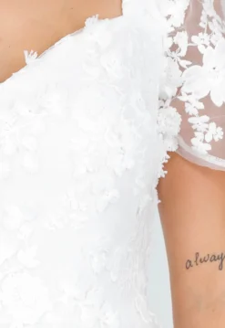 Witte Trouwjurk met Kanten Bloemen en Tule Rok