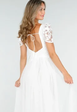 Witte Trouwjurk met Kanten Bloemen en Tule Rok