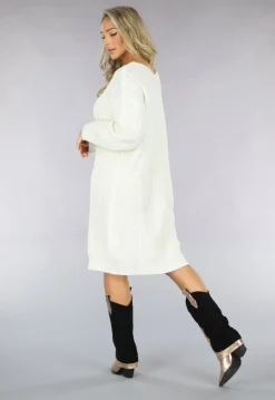 Witte Trui Jurk met V Hals