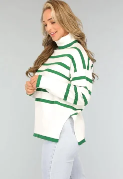Witte Turtleneck met Groene Strepen