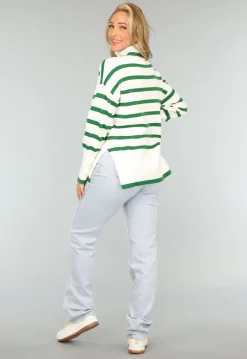 Witte Turtleneck met Groene Strepen