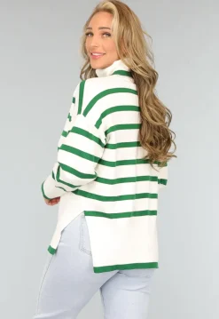 Witte Turtleneck met Groene Strepen