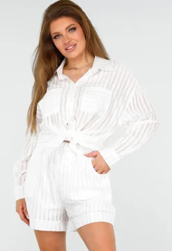 Witte Two Piece met Short en Top Gestreept