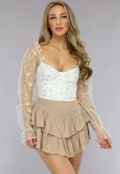 Witte Vintage Top met Bloemetjes