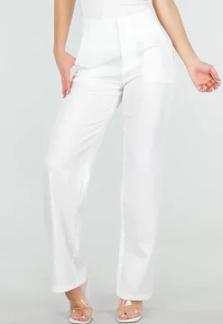 Witte Wide Leg Pantalon met Steekzakken en Paspelzakken
