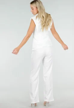Witte Wide Leg Pantalon met Steekzakken en Paspelzakken