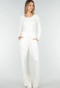 Witte Zachte Stretch Broek met Rechte Pijpen