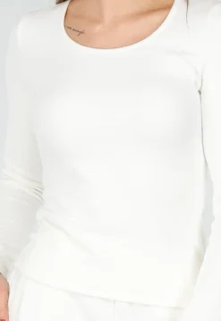 Witte Zachte Stretch Top met Ronde Hals en Lange Mouwen