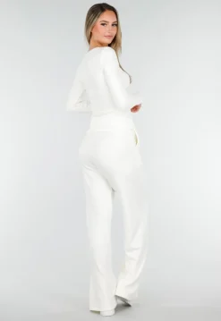 Witte Zachte Stretch Top met Ronde Hals en Lange Mouwen
