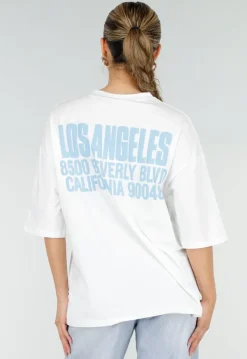 Wit T-shirt met Blauwe Backprint, Ronde Hals en Korte Mouwen