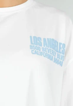 Wit T-shirt met Blauwe Backprint, Ronde Hals en Korte Mouwen